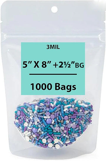 5X8 + 2.5 BG inches Clear Stand-Up Pouches with Hang Hole 2.7 mil